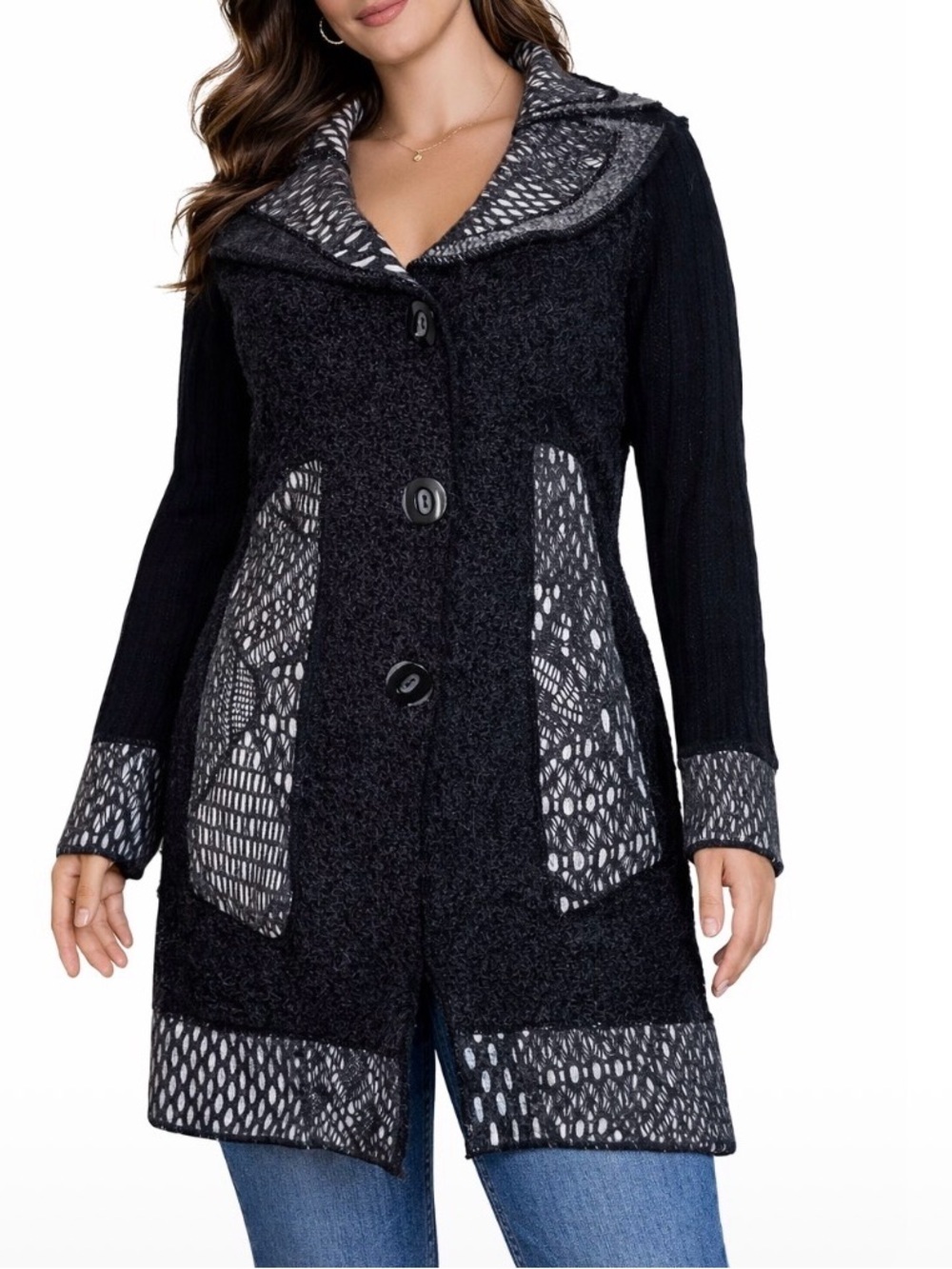 Cleo cardigan sweater button up long wool blend black/gray SZ M long sleeve